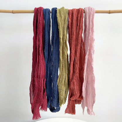 Retro pleated ramie scarf slender narrow and long scarf Japanese forest women's versatile elongated neck protection scarf
