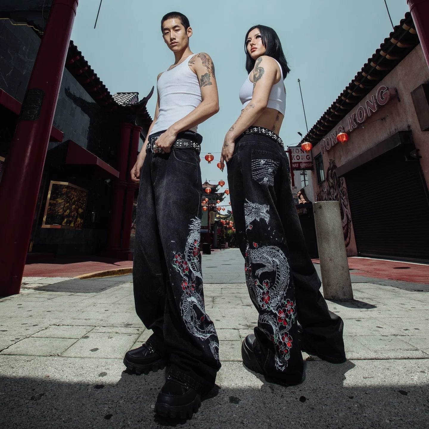 Y2K Fashion Street Vintage Hip Hop Oversized Pattern Embroidered Baggy Jean Men Harajuku Rock Straight High Waist Wide Leg Pants