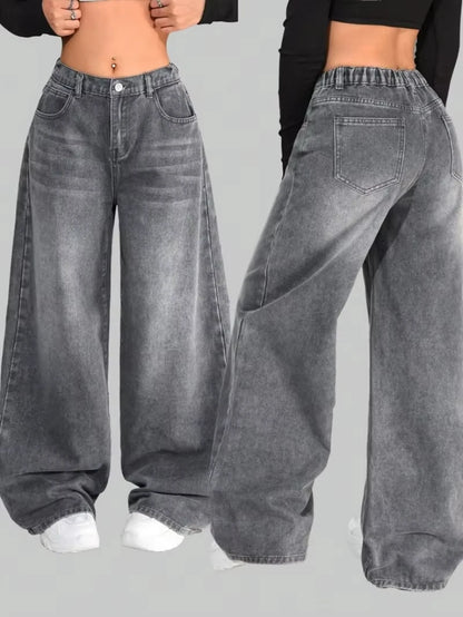 Y2K Fashion Street Vintage Hip Hop Oversized Pattern Embroidered Baggy Jean Men Harajuku Rock Straight High Waist Wide Leg Pants