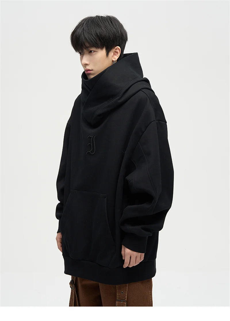 Autumn Ninja Streetwear Turtleneck Hoodies For Men Letter Embroidered Hip Hop Fashion Sweatshirts Y2K Vintage Fleece Hoody