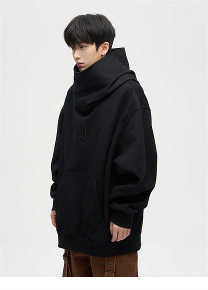 Autumn Ninja Streetwear Turtleneck Hoodies For Men Letter Embroidered Hip Hop Fashion Sweatshirts Y2K Vintage Fleece Hoody