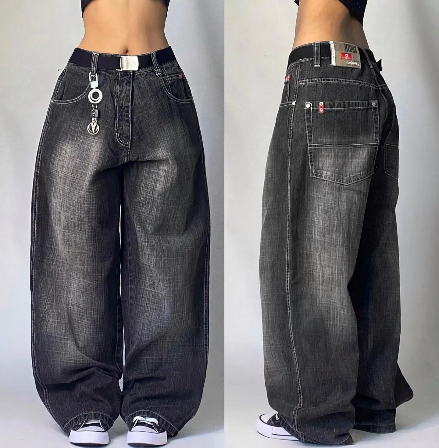 Y2K Fashion Street Vintage Hip Hop Oversized Pattern Embroidered Baggy Jean Men Harajuku Rock Straight High Waist Wide Leg Pants