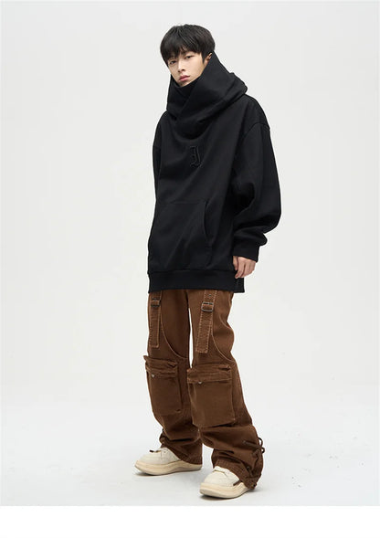 Autumn Ninja Streetwear Turtleneck Hoodies For Men Letter Embroidered Hip Hop Fashion Sweatshirts Y2K Vintage Fleece Hoody