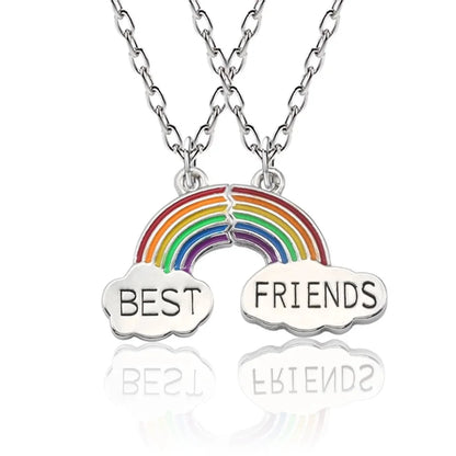 Love/Friendship Pendant Necklace 2 Pcs/ Set Rainbow Broken Heart BFF Good Friends Friendship Jewelry