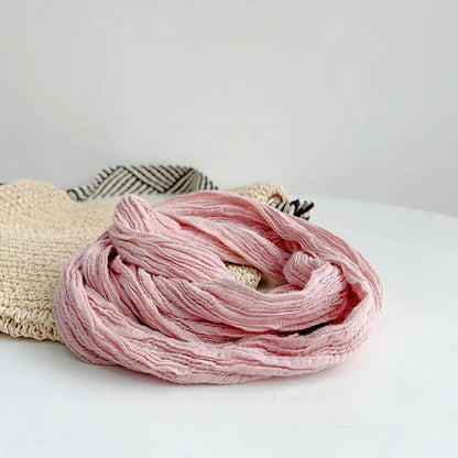 Retro pleated ramie scarf slender narrow and long scarf Japanese forest women's versatile elongated neck protection scarf