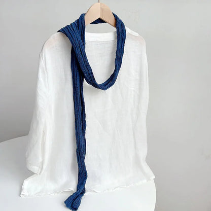 Retro pleated ramie scarf slender narrow and long scarf Japanese forest women's versatile elongated neck protection scarf
