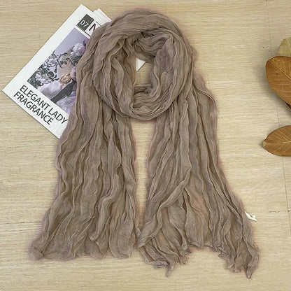 1Pieces Korean Style Cotton Linen Folded Women's Scarf Thin Pure Color Simple Match Long Shoulder Mountaineering Scarf