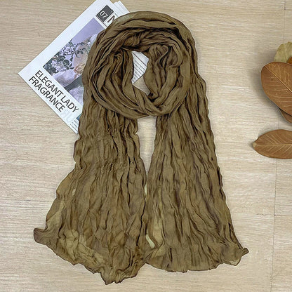 1Pieces Korean Style Cotton Linen Folded Women's Scarf Thin Pure Color Simple Match Long Shoulder Mountaineering Scarf