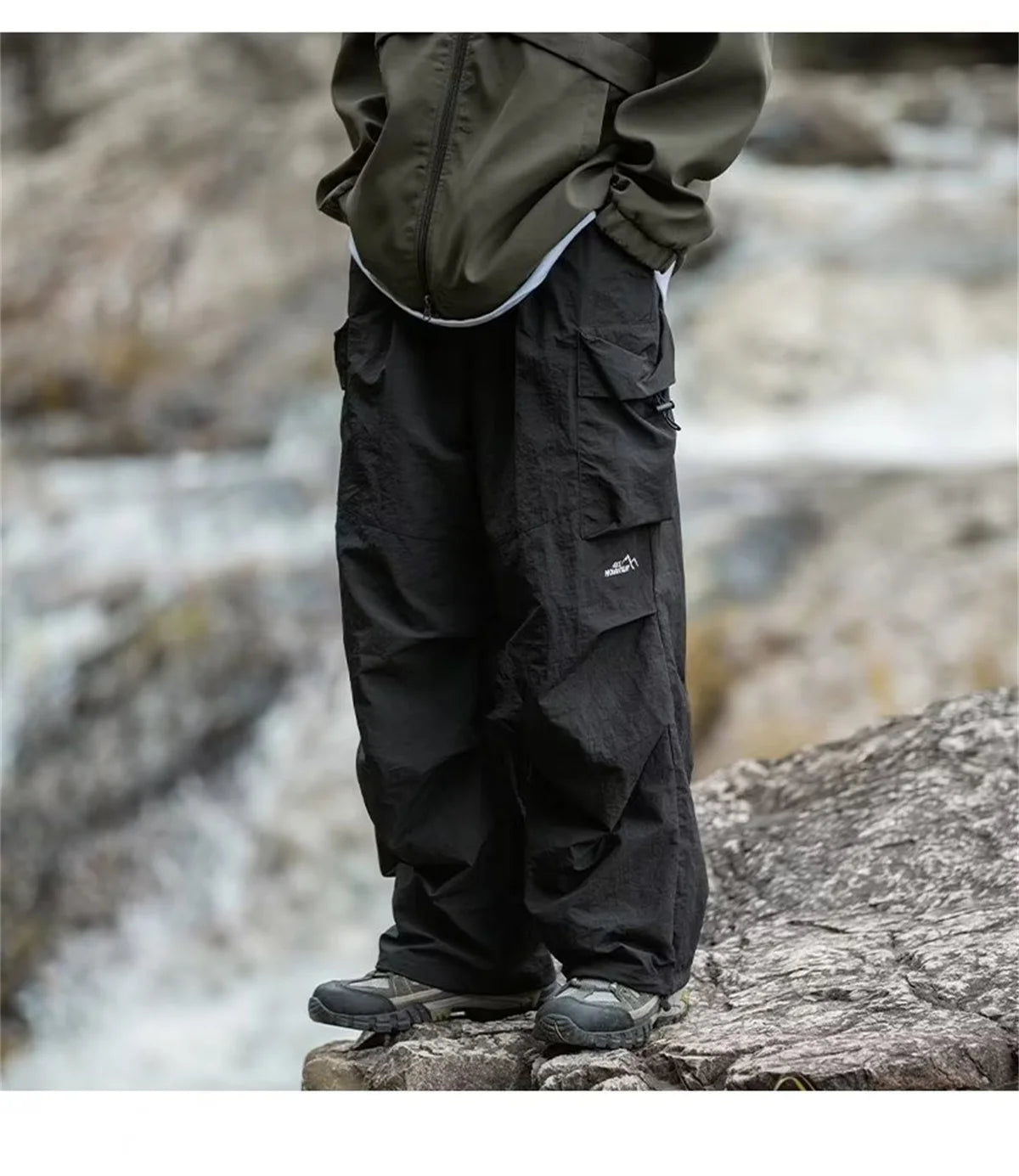 Men's Spring and Autumn New Waterproof Hip Hop Mountaineering Pants Casual Harajuku Work Pants Black Cargo Outwear Pants