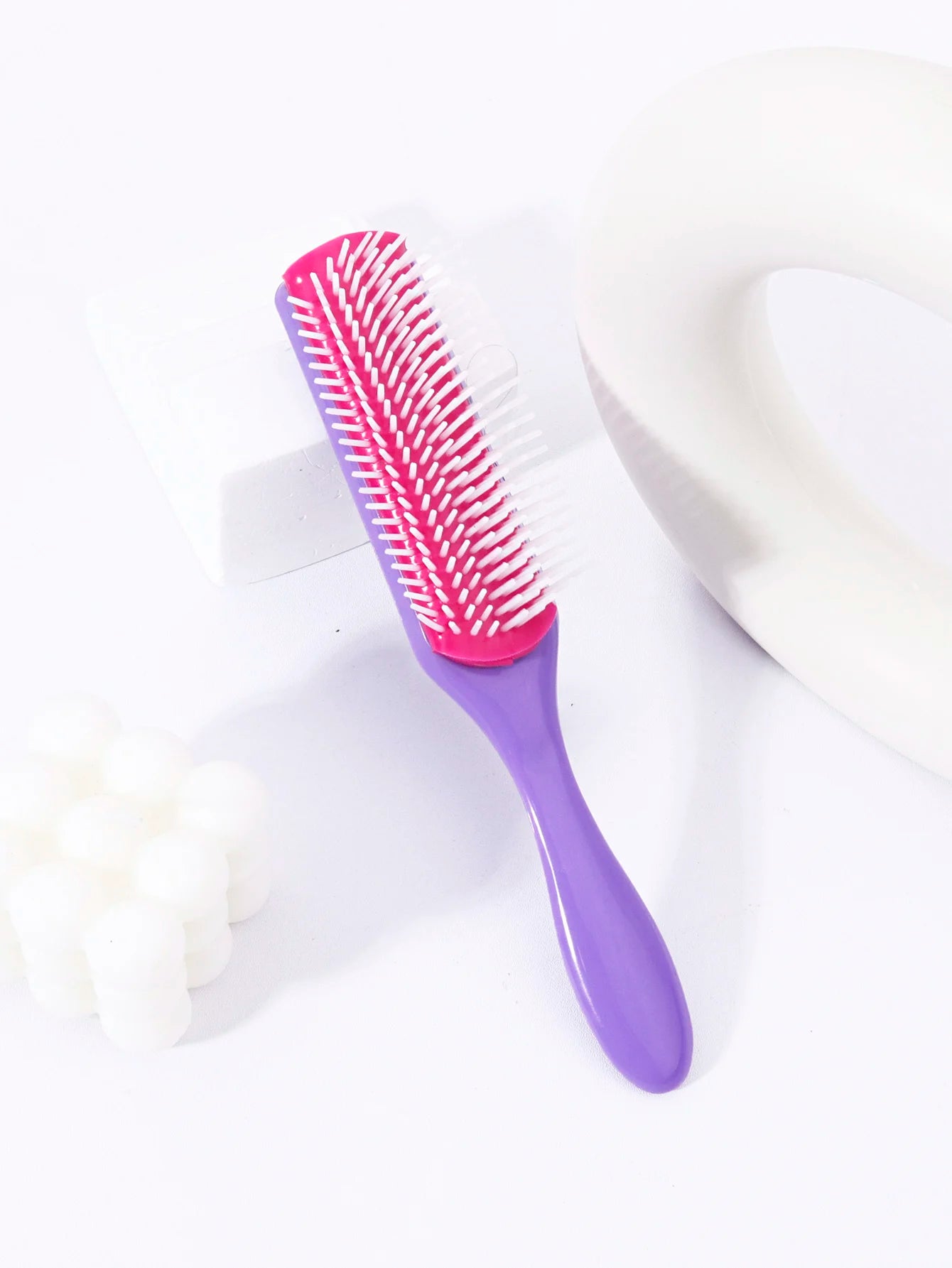 1pc 9-row nylon massage curling brush, hair salon straight hair curling comb, nylon bristles Special for real hair wigs