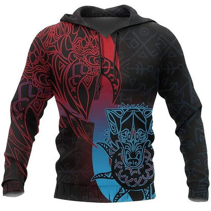 2025 Mens Hoodies Eagle Tattoo Pattern Vikings 3D Printed Fashion Casual Harajuku Hip Hop Autumn And Winter Oversized Sudaderas