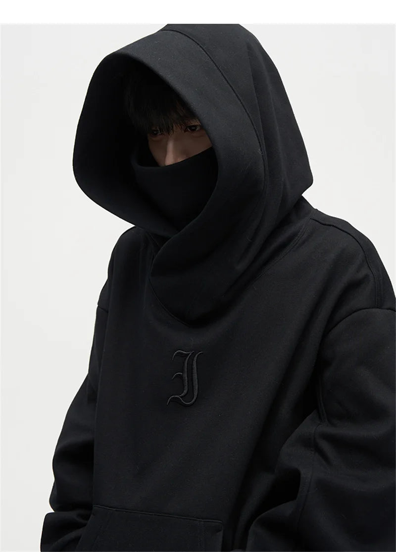 Autumn Ninja Streetwear Turtleneck Hoodies For Men Letter Embroidered Hip Hop Fashion Sweatshirts Y2K Vintage Fleece Hoody