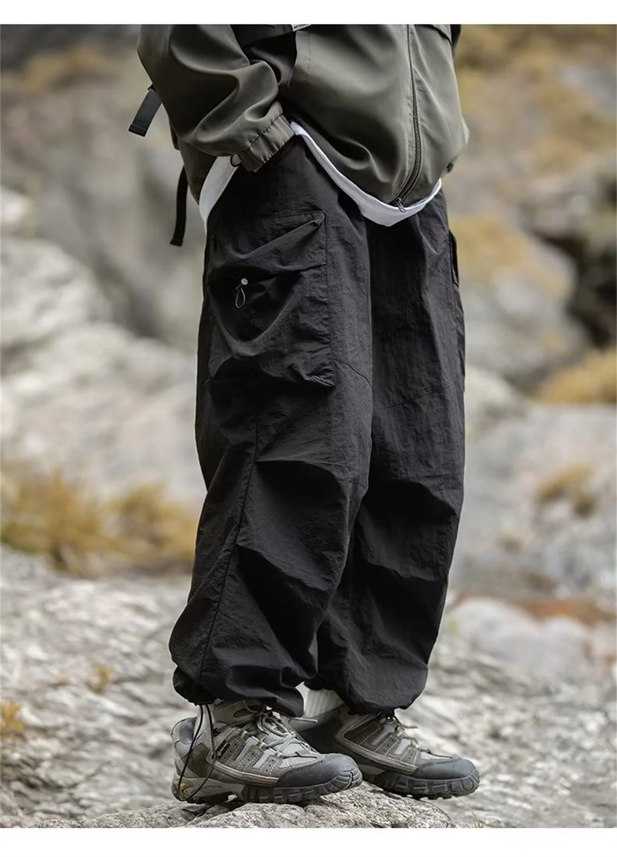 Men's Spring and Autumn New Waterproof Hip Hop Mountaineering Pants Casual Harajuku Work Pants Black Cargo Outwear Pants