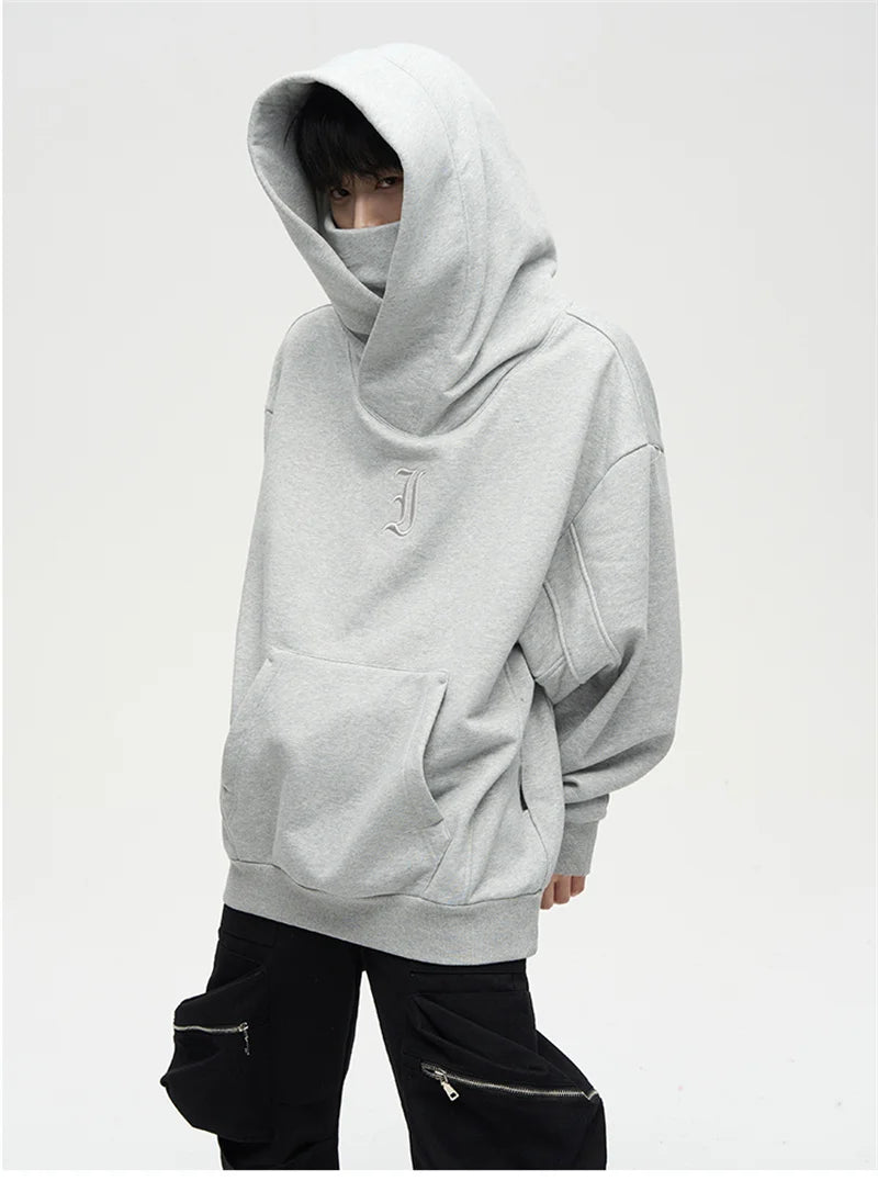 Autumn Ninja Streetwear Turtleneck Hoodies For Men Letter Embroidered Hip Hop Fashion Sweatshirts Y2K Vintage Fleece Hoody