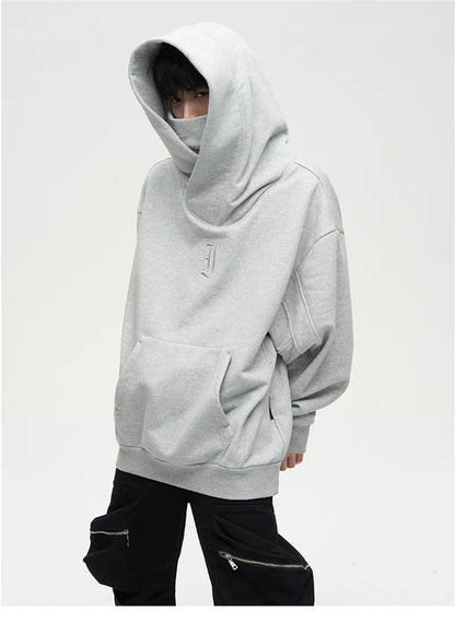 Autumn Ninja Streetwear Turtleneck Hoodies For Men Letter Embroidered Hip Hop Fashion Sweatshirts Y2K Vintage Fleece Hoody