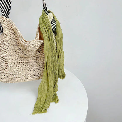 Retro pleated ramie scarf slender narrow and long scarf Japanese forest women's versatile elongated neck protection scarf