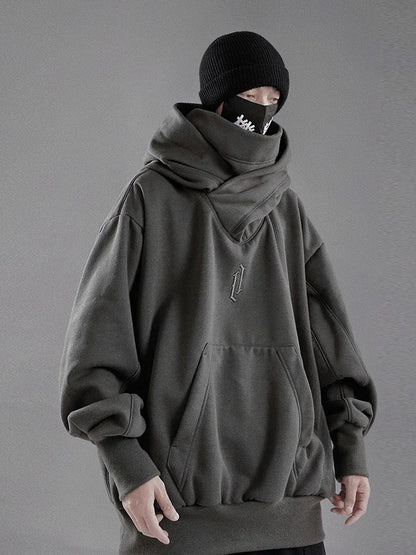 Autumn Embroidery Turtleneck Men's Hooded Sweatshirt Japanese Ninja Oversized Hoodies Hip Hop Fleece Pocket Streetwear Y2K Hoody