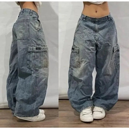 Y2K Fashion Street Vintage Hip Hop Oversized Pattern Embroidered Baggy Jean Men Harajuku Rock Straight High Waist Wide Leg Pants