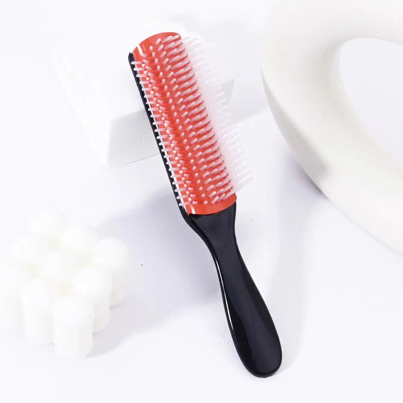 1pc 9-row nylon massage curling brush, hair salon straight hair curling comb, nylon bristles Special for real hair wigs