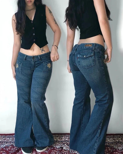 Y2K Fashion Street Vintage Hip Hop Oversized Pattern Embroidered Baggy Jean Men Harajuku Rock Straight High Waist Wide Leg Pants