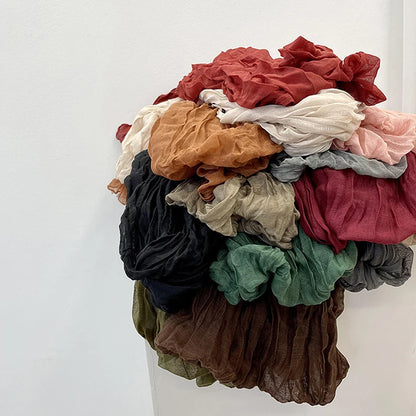 1Pieces Korean Style Cotton Linen Folded Women's Scarf Thin Pure Color Simple Match Long Shoulder Mountaineering Scarf