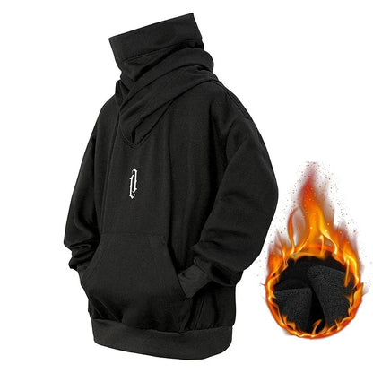 Autumn Embroidery Turtleneck Men's Hooded Sweatshirt Japanese Ninja Oversized Hoodies Hip Hop Fleece Pocket Streetwear Y2K Hoody