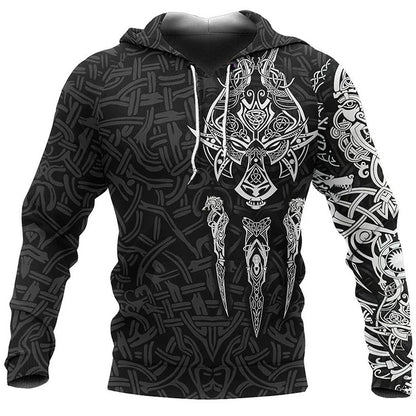 2025 Mens Hoodies Eagle Tattoo Pattern Vikings 3D Printed Fashion Casual Harajuku Hip Hop Autumn And Winter Oversized Sudaderas
