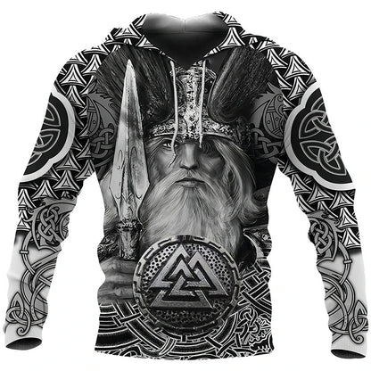 2025 Mens Hoodies Eagle Tattoo Pattern Vikings 3D Printed Fashion Casual Harajuku Hip Hop Autumn And Winter Oversized Sudaderas