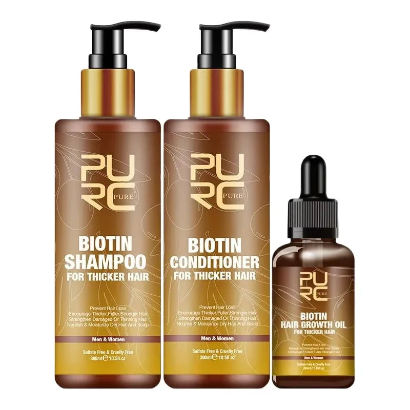 PURC Biotin Hair Growth Oil, Shampoo And Conditioner stimilates, Nourishes and strengthens hair