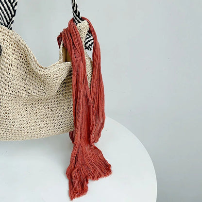 Retro pleated ramie scarf slender narrow and long scarf Japanese forest women's versatile elongated neck protection scarf