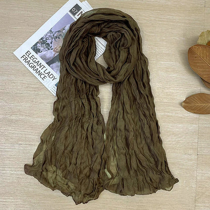1Pieces Korean Style Cotton Linen Folded Women's Scarf Thin Pure Color Simple Match Long Shoulder Mountaineering Scarf