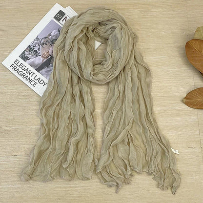 1Pieces Korean Style Cotton Linen Folded Women's Scarf Thin Pure Color Simple Match Long Shoulder Mountaineering Scarf