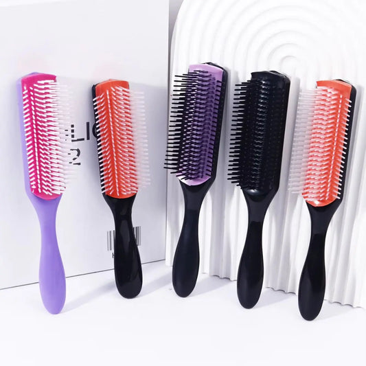 1pc 9-row nylon massage curling brush, hair salon straight hair curling comb, nylon bristles Special for real hair wigs