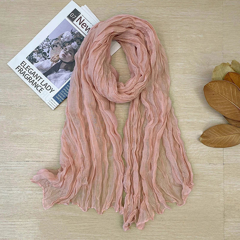 1Pieces Korean Style Cotton Linen Folded Women's Scarf Thin Pure Color Simple Match Long Shoulder Mountaineering Scarf