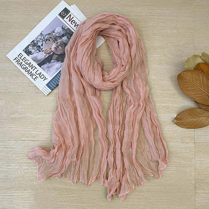 1Pieces Korean Style Cotton Linen Folded Women's Scarf Thin Pure Color Simple Match Long Shoulder Mountaineering Scarf