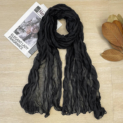 1Pieces Korean Style Cotton Linen Folded Women's Scarf Thin Pure Color Simple Match Long Shoulder Mountaineering Scarf