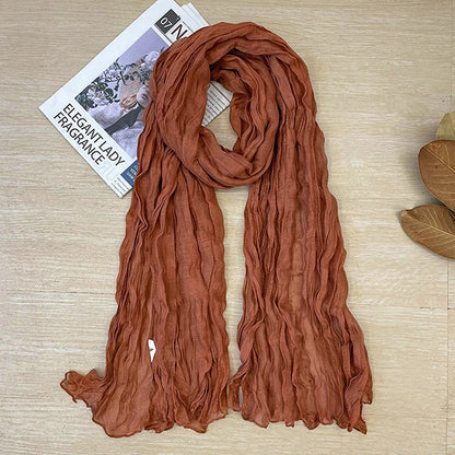 1Pieces Korean Style Cotton Linen Folded Women's Scarf Thin Pure Color Simple Match Long Shoulder Mountaineering Scarf