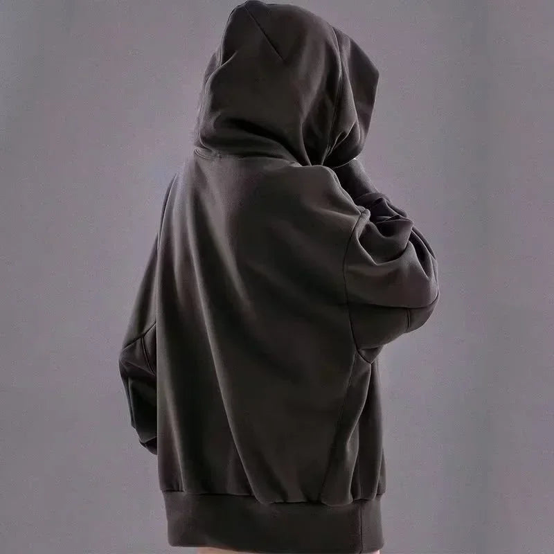 Autumn Embroidery Turtleneck Men's Hooded Sweatshirt Japanese Ninja Oversized Hoodies Hip Hop Fleece Pocket Streetwear Y2K Hoody