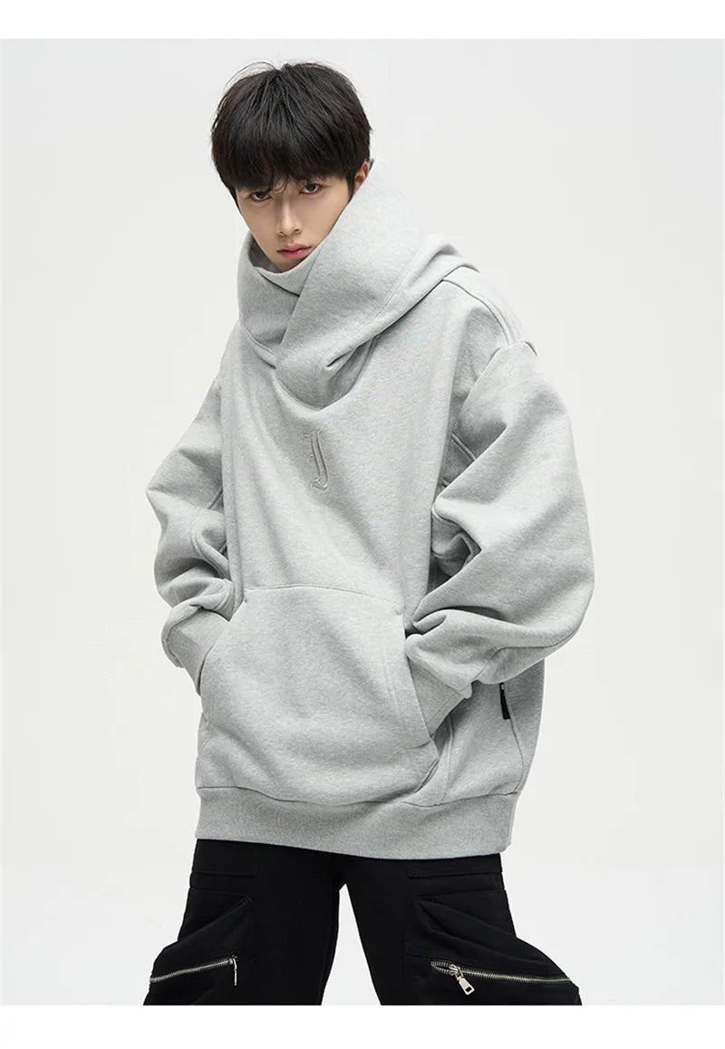 Autumn Ninja Streetwear Turtleneck Hoodies For Men Letter Embroidered Hip Hop Fashion Sweatshirts Y2K Vintage Fleece Hoody